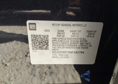 2022 Chevrolet Malibu Fwd Lt from USA, damaged, VIN 1G1ZD5ST0NF167794